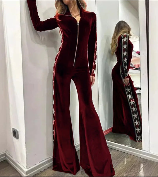 Dame Jumpsuit med Dristig Stjernetrykk og Bredde Ben 3