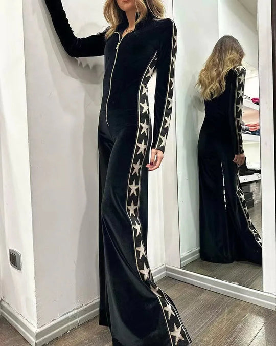 Dame Jumpsuit med Dristig Stjernetrykk og Bredde Ben 6