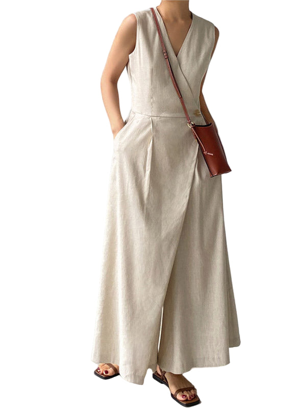 Dame Jumpsuit med V-hals og Knapplommer 0