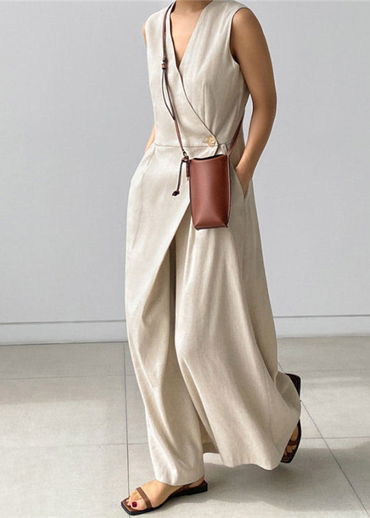 Dame Jumpsuit med V-hals og Knapplommer 2