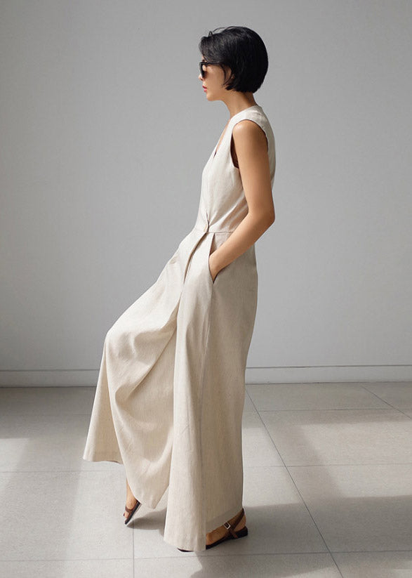 Dame Jumpsuit med V-hals og Knapplommer 3