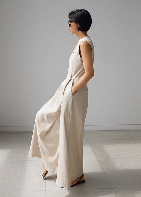 Dame Jumpsuit med V-hals og Knapplommer 3