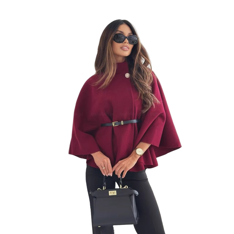 Dame Kåpe Høy Hals med Belte - Elegant Cape Design, Vinterkåpe 0