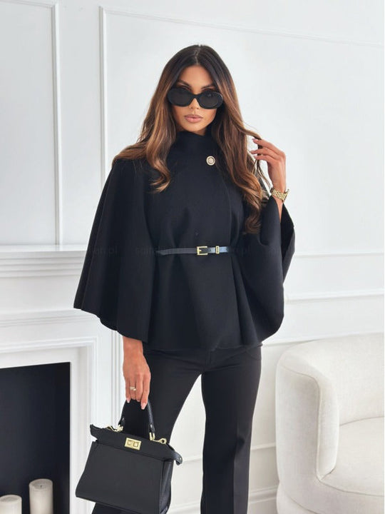 Dame Kåpe Høy Hals med Belte - Elegant Cape Design, Vinterkåpe 1