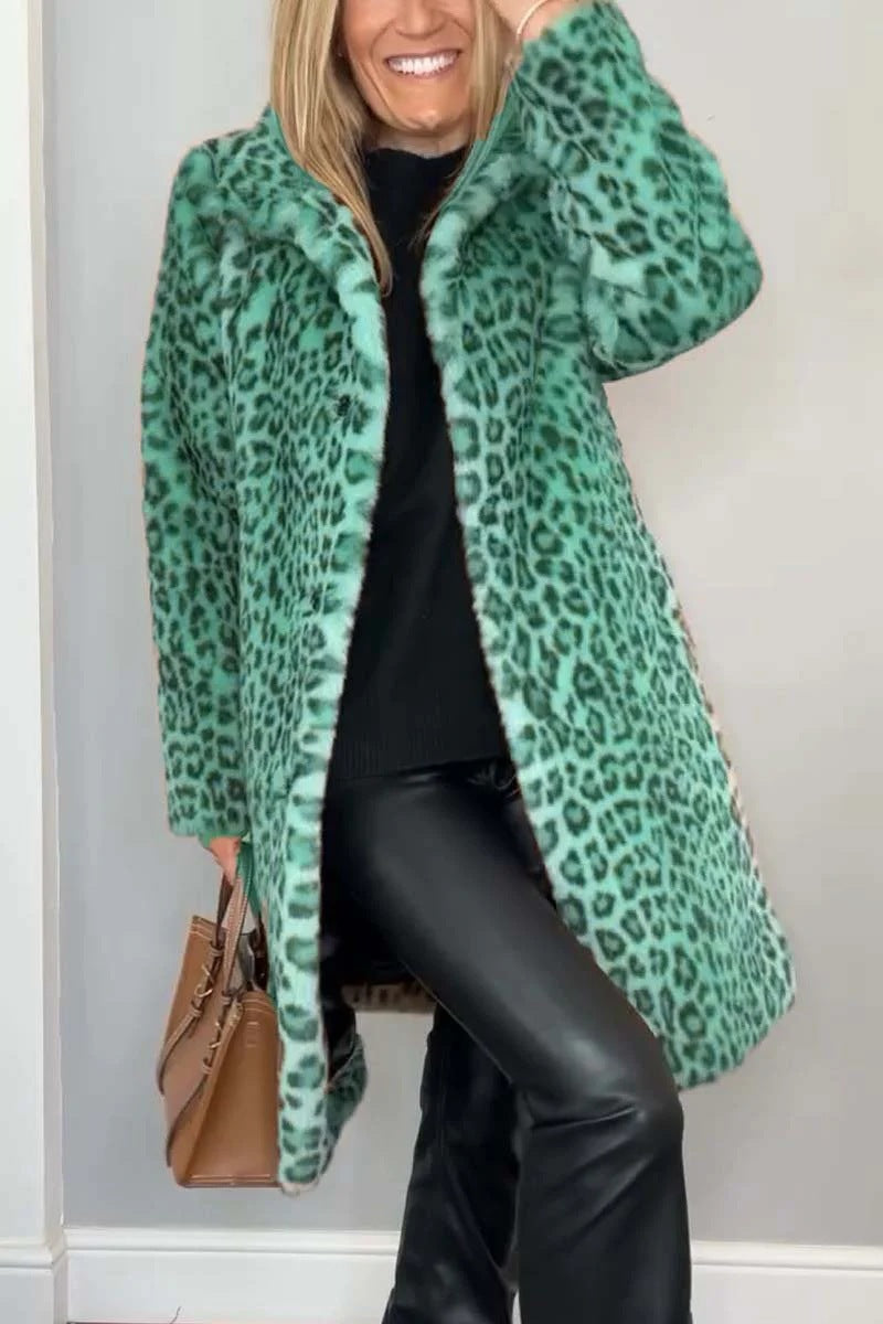 Dame Kåpe Oversized Fuskepels med Leopardmønster 1