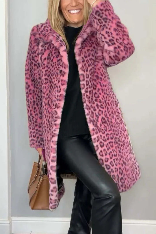Dame Kåpe Oversized Fuskepels med Leopardmønster 10