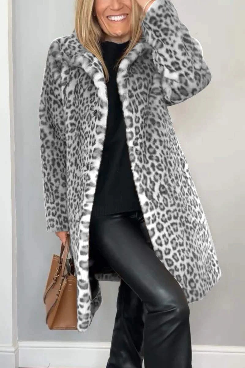 Dame Kåpe Oversized Fuskepels med Leopardmønster 2