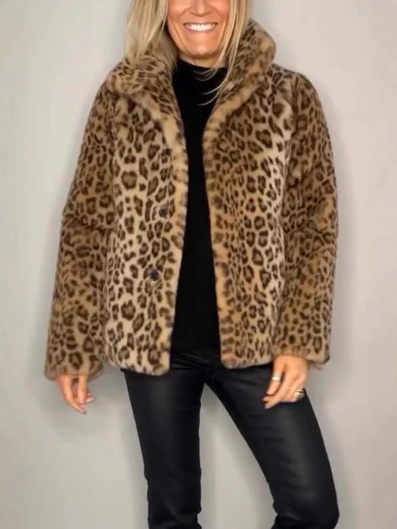 Dame Kåpe Oversized Fuskepels med Leopardmønster 3