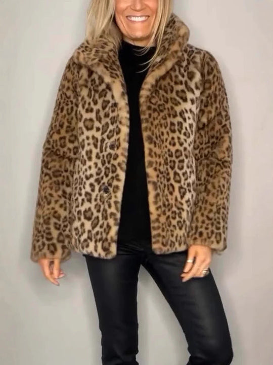 Dame Kåpe Oversized Fuskepels med Leopardmønster 3