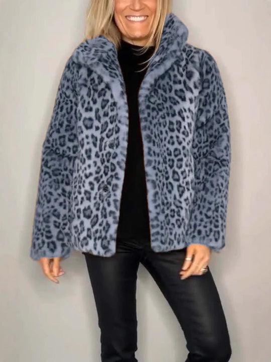 Dame Kåpe Oversized Fuskepels med Leopardmønster 5