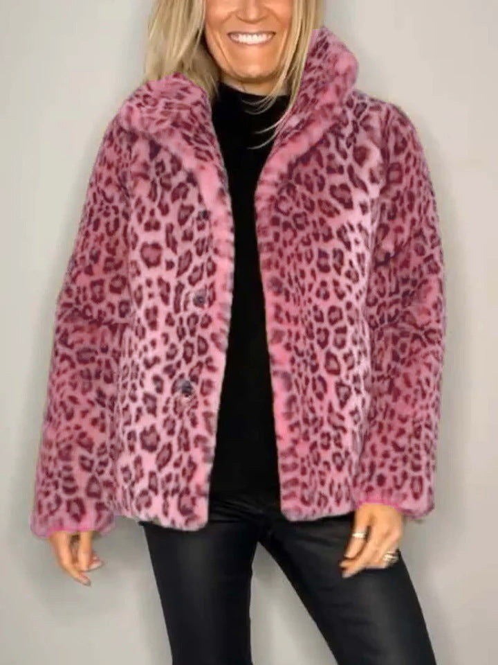 Dame Kåpe Oversized Fuskepels med Leopardmønster 6