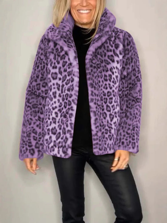 Dame Kåpe Oversized Fuskepels med Leopardmønster 7