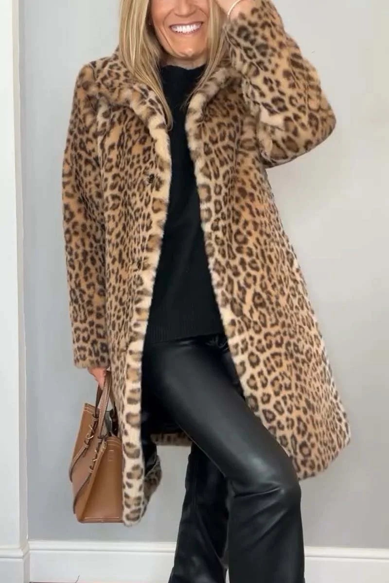 Dame Kåpe Oversized Fuskepels med Leopardmønster 8
