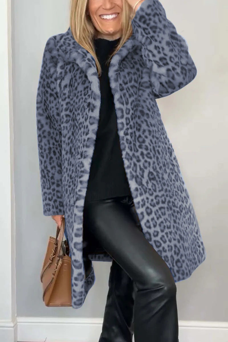 Dame Kåpe Oversized Fuskepels med Leopardmønster 9