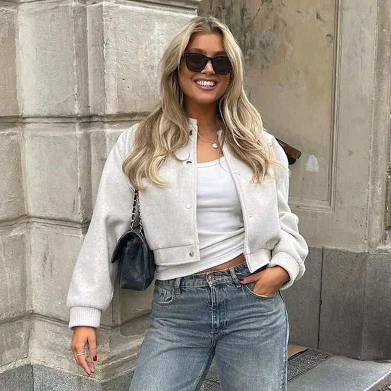 Dame Kort Bomberjakke Moderne Stil 2