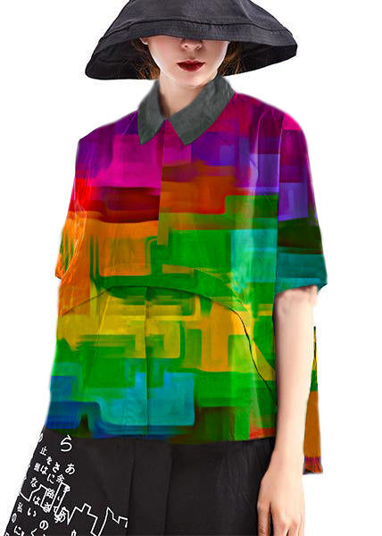 Dame Kortermet Skjorte Prikkemønster Trendy 5