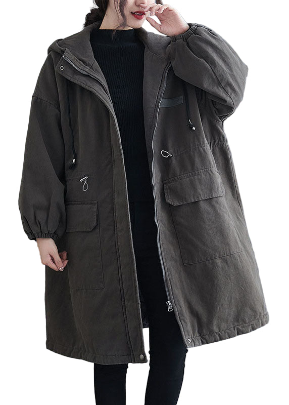 Dame Langermet Kåpe med Hette og Glidelåslommer 0