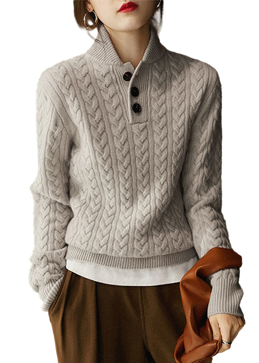 Dame Langermet Strikkegenser med Krage 0