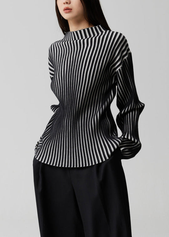 Dame Langermet Strikket Stil Topp med Stativ Krage 3