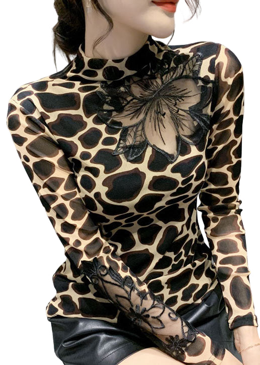 Dame Leopardprint Bluse med Utskjæring 0