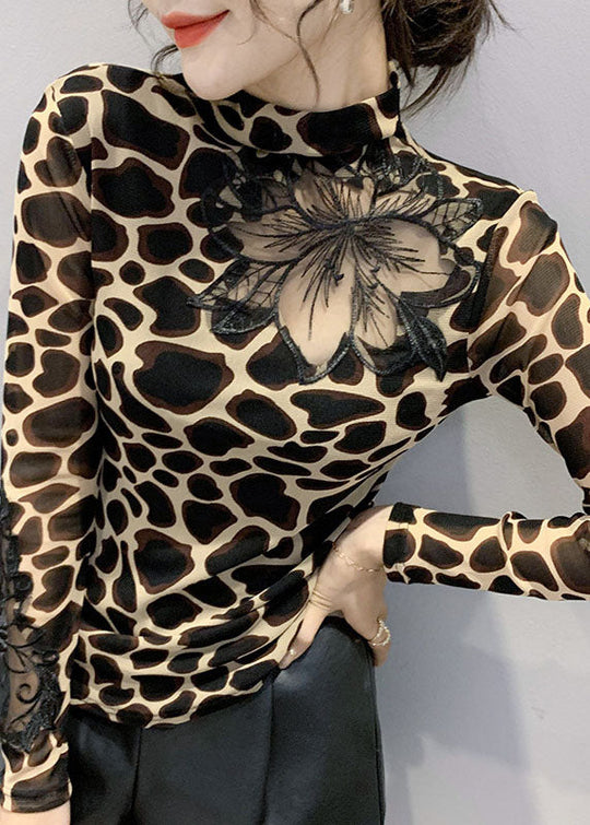 Dame Leopardprint Bluse med Utskjæring 2
