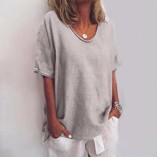 Dame Lette Bluse V-hals Korte Ermer Pustende Materiale 1