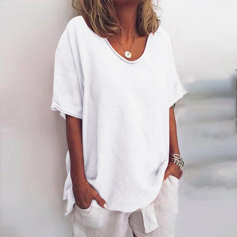 Dame Lette Bluse V-hals Korte Ermer Pustende Materiale 2
