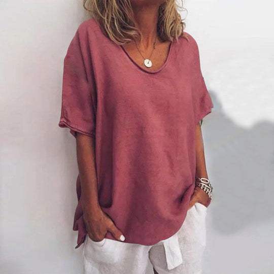 Dame Lette Bluse V-hals Korte Ermer Pustende Materiale 3