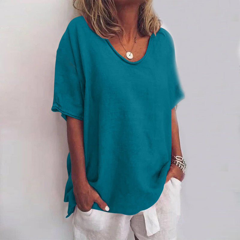 Dame Lette Bluse V-hals Korte Ermer Pustende Materiale 4