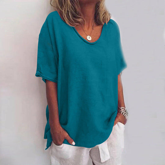 Dame Lette Bluse V-hals Korte Ermer Pustende Materiale 4