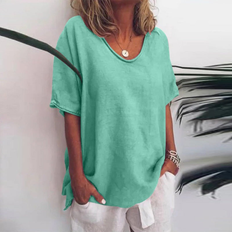 Dame Lette Bluse V-hals Korte Ermer Pustende Materiale 5