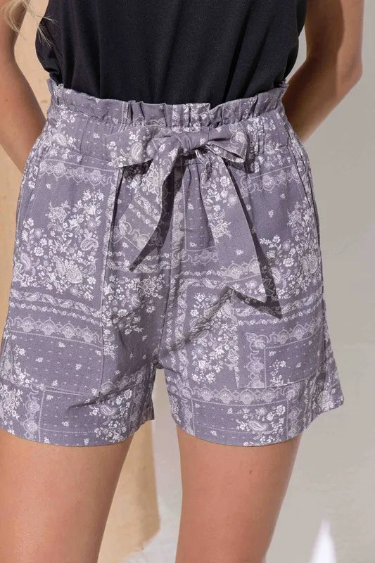 Dame Linshorts Boho Print Pustende Materiale 7