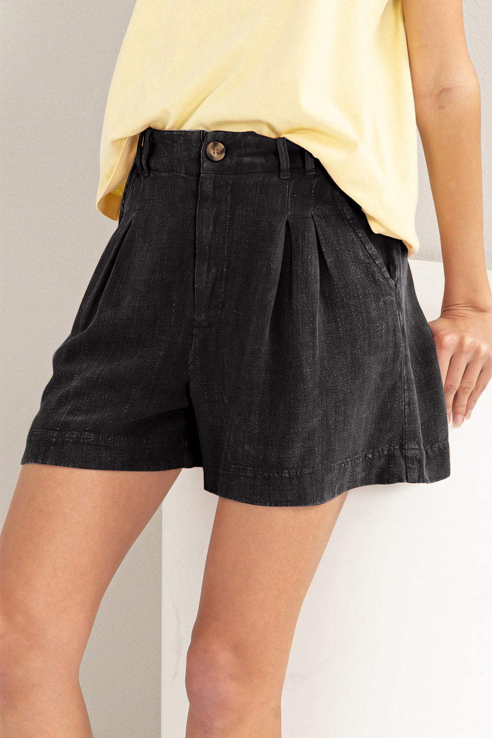 Dame Linshorts Høy Midje med Folder i Rayon og Lin 2