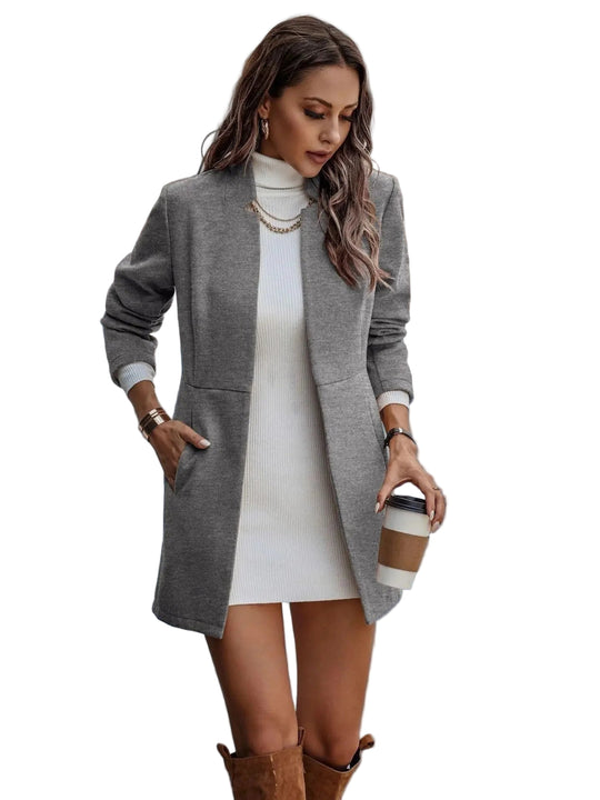 Dame Midi Blazer Åpen Front Moderne Stil 0