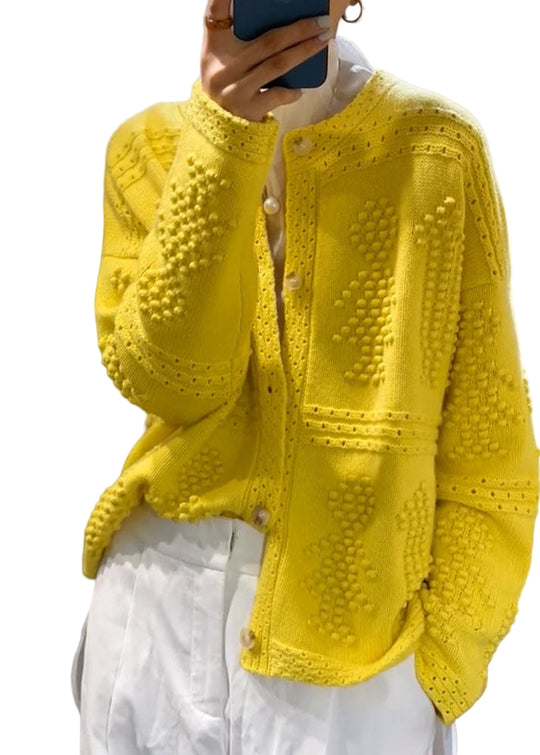 Dame O-hals Strikket Genser med Knapp 0