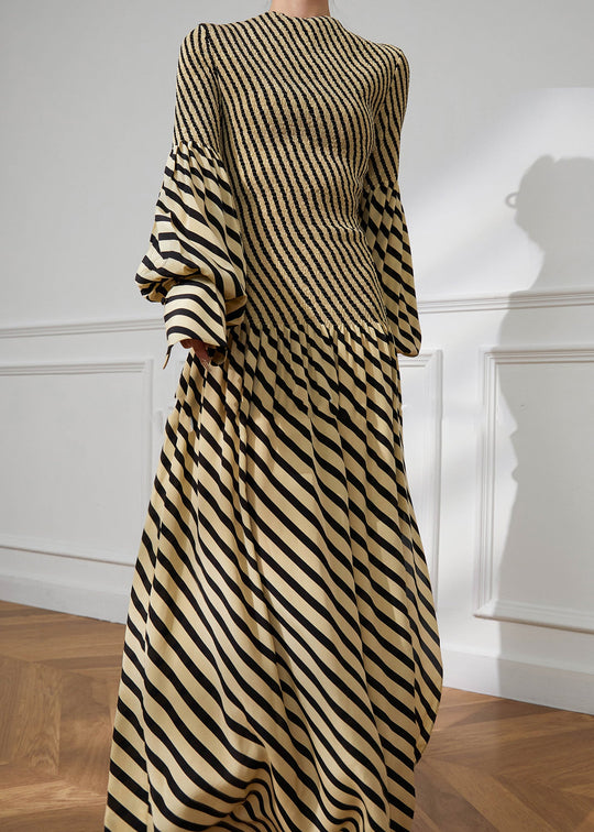 Dame O-hals Stripete Patchwork Kjole 1