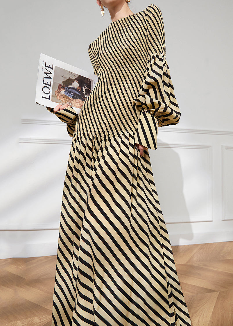 Dame O-hals Stripete Patchwork Kjole 2