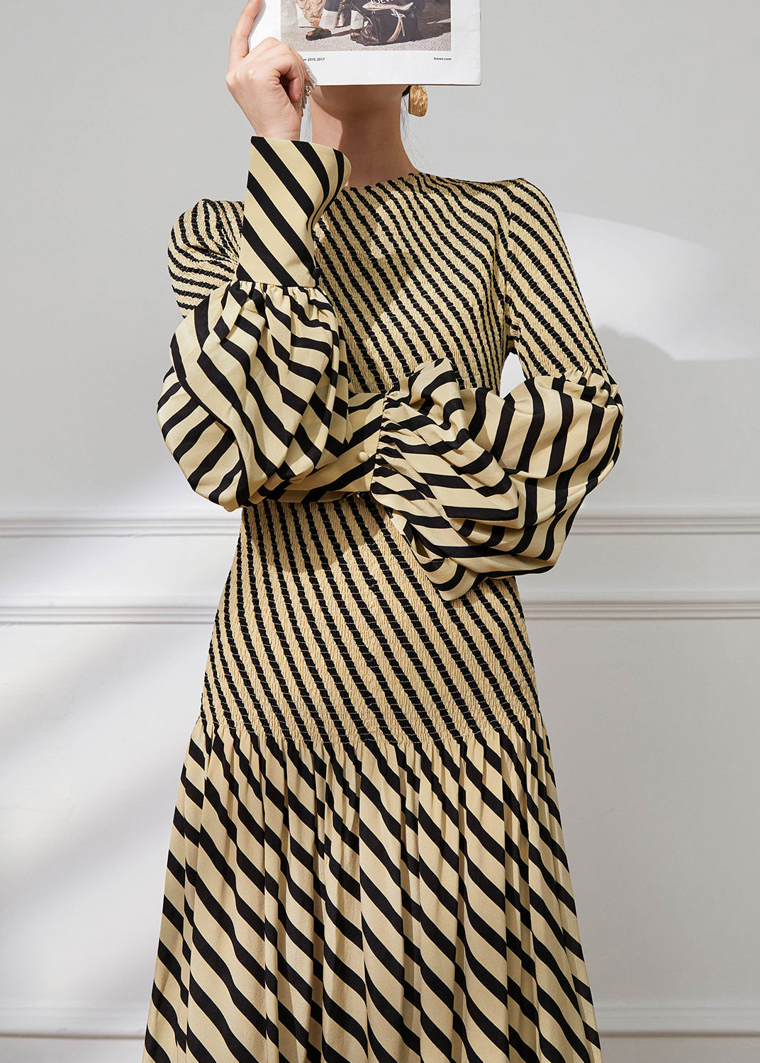 Dame O-hals Stripete Patchwork Kjole 3