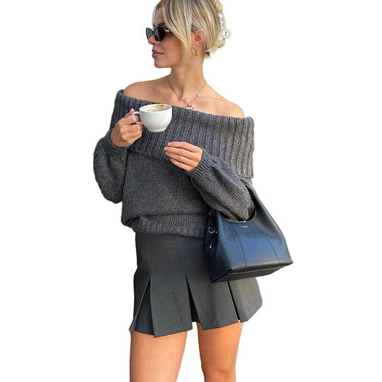 Dame Off-Shoulder Genser Trendy Strikket Design 0