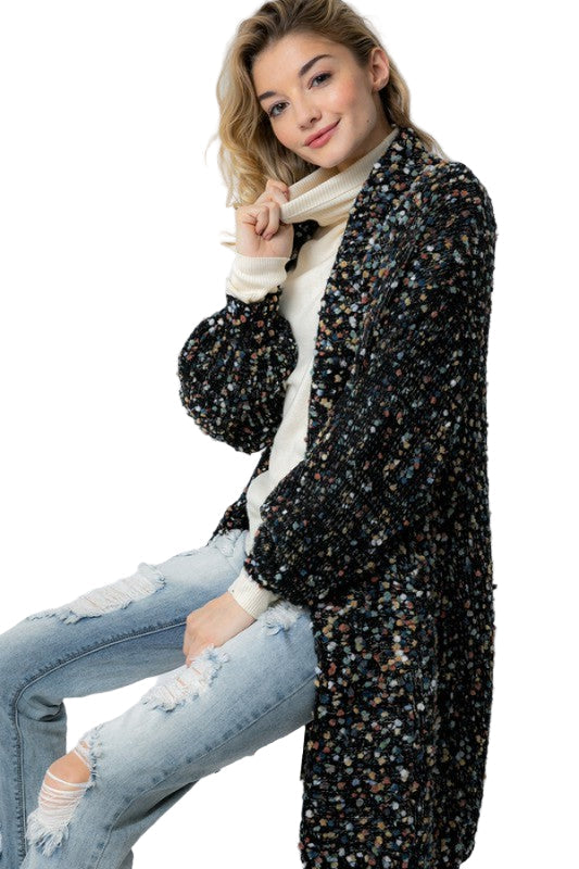 Dame Oversized Cardigan Marled Strikket Materiale 0