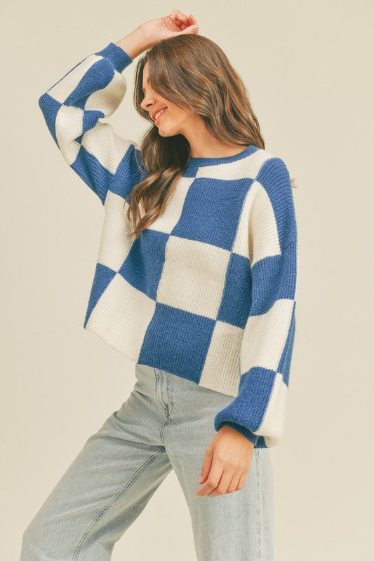 Dame Oversized Pullover Rutemønster 100% Akryl 1