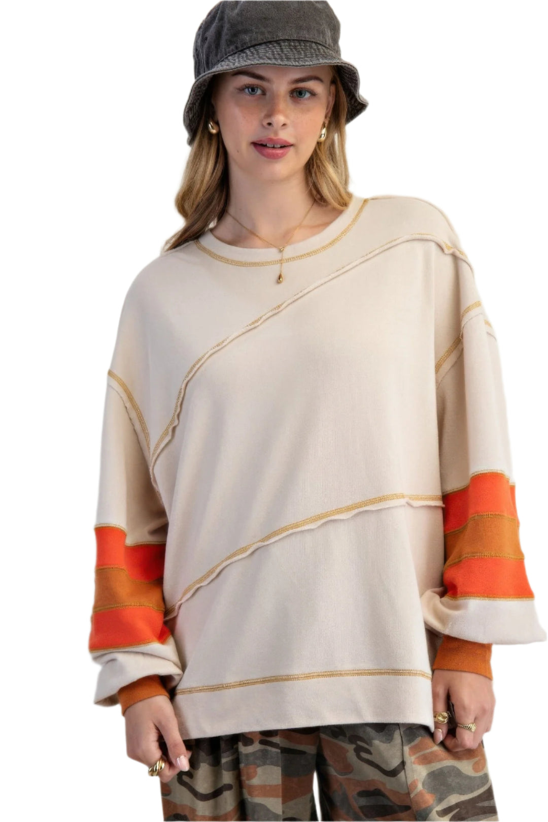 Dame Pullover Fargeblokk Bomull med Broderi 0