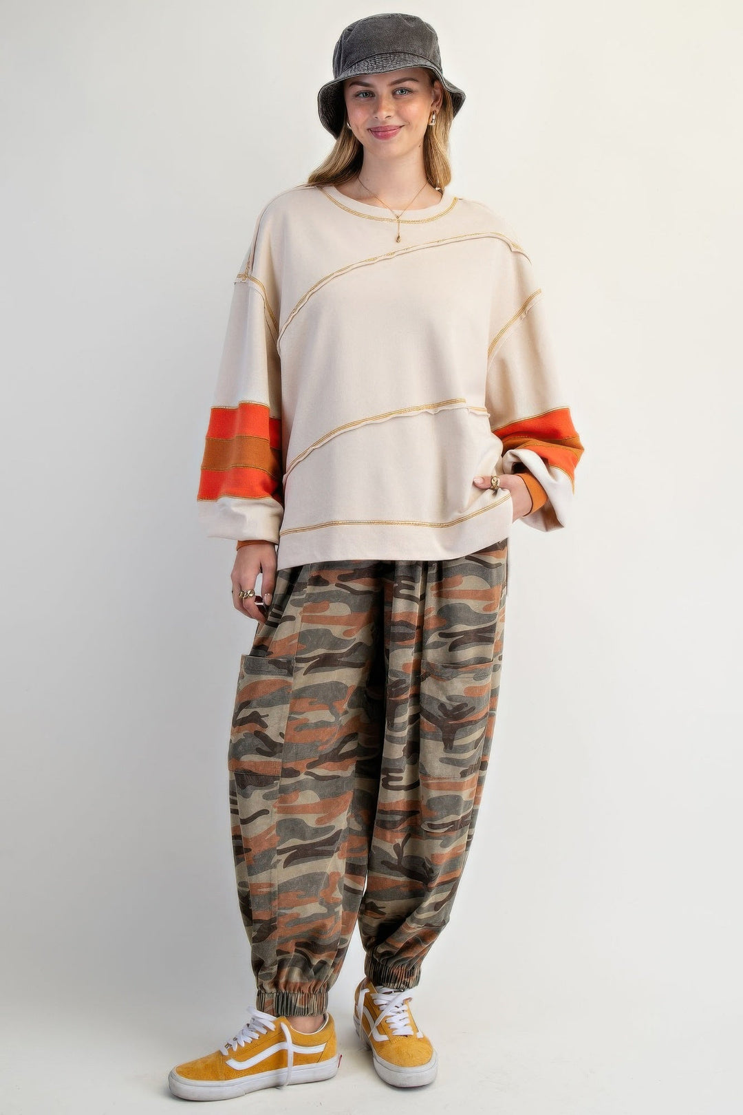 Dame Pullover Fargeblokk Bomull med Broderi 1