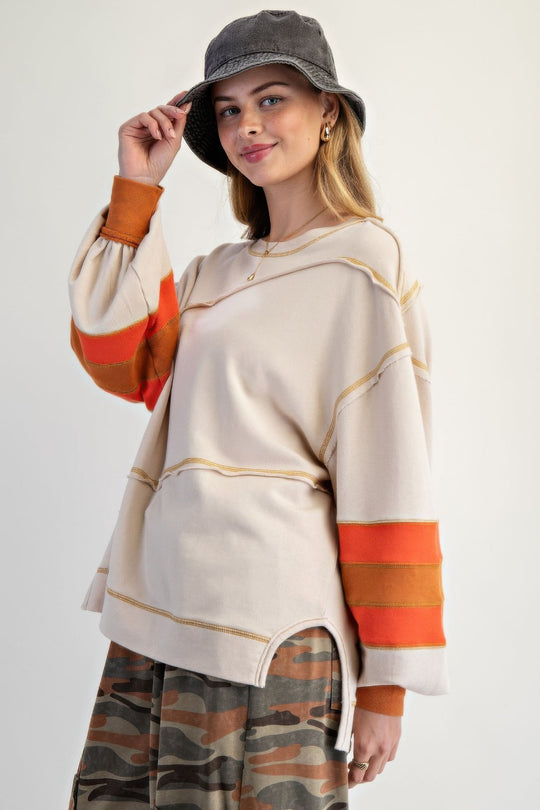 Dame Pullover Fargeblokk Bomull med Broderi 2