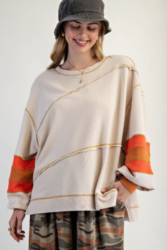 Dame Pullover Fargeblokk Bomull med Broderi 3