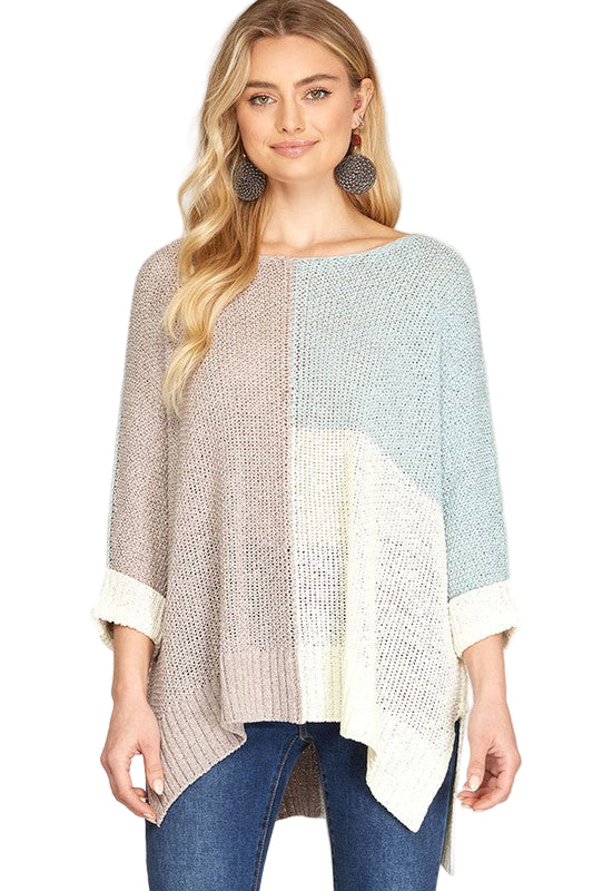 Dame Pullover Fargeblokk Strikket Materiale 0