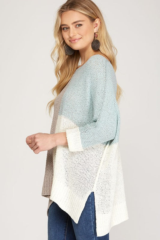 Dame Pullover Fargeblokk Strikket Materiale 1