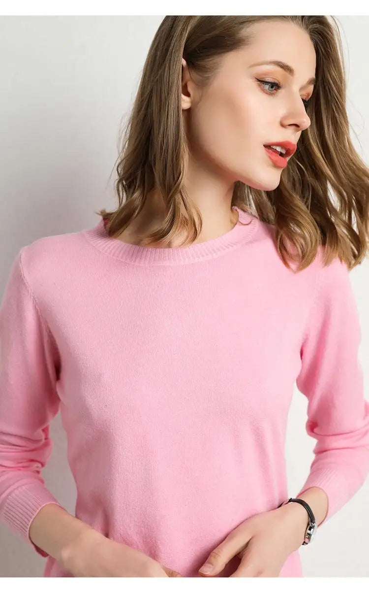 Dame Pullover Merino Ull O-Hals Langermet Strikket Topp 15