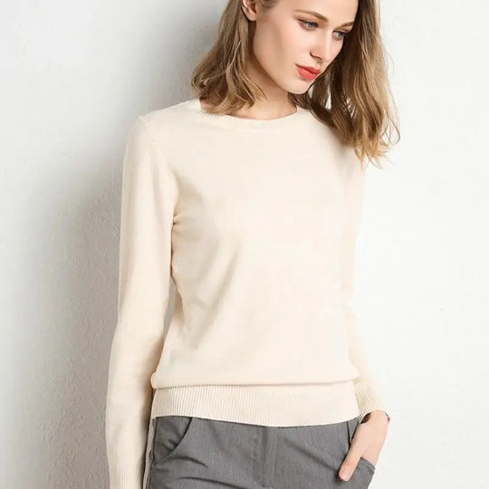 Dame Pullover Merino Ull O-Hals Langermet Strikket Topp 2