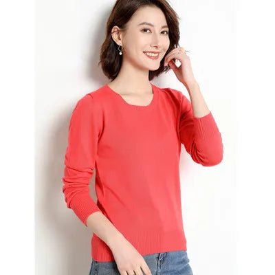 Dame Pullover Merino Ull O-Hals Langermet Strikket Topp 20